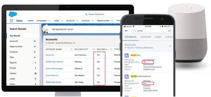 Example of how Einstein Search returns personalized results in Salesforce.
