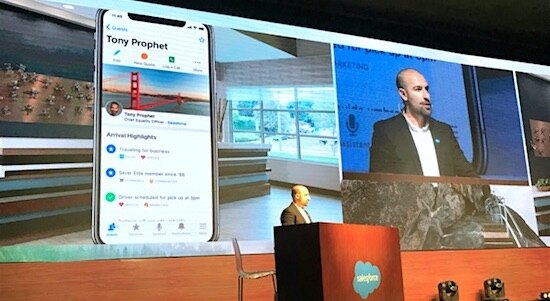 Photo of Marriott International Service Cloud and Einstein Voice demo onstage at Basecamp Istanbul