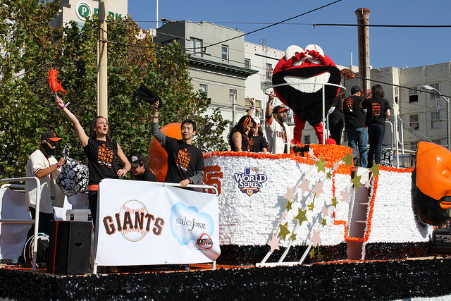 Photo of the Giants parade float in San Francisco, CA