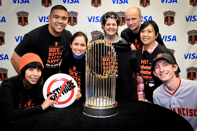photo of the Giants trophy at Salesforce HQ