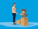 Illustration of Astro and woman with packages