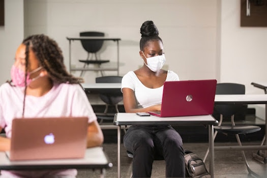 Students wearing face masks in class