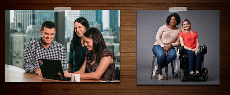 two photos of diverse team members