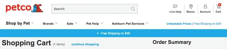 Screenshot of the alternate header example from Petco