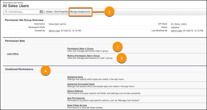 Screenshot of Permission Set Group with Manage Assignments