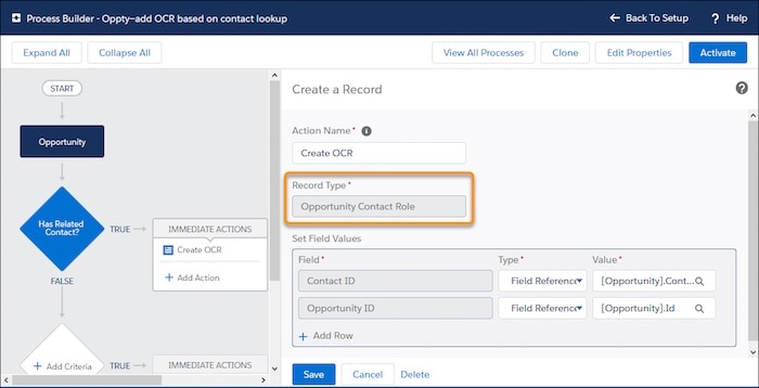Screenshot of Process Builder with Opportunity Contact Role