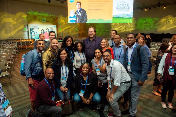 PepUp Tech co-founders and graduates with Marc Benioff