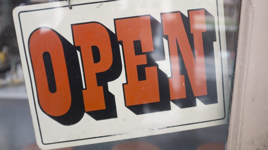 Open sign on a store front
