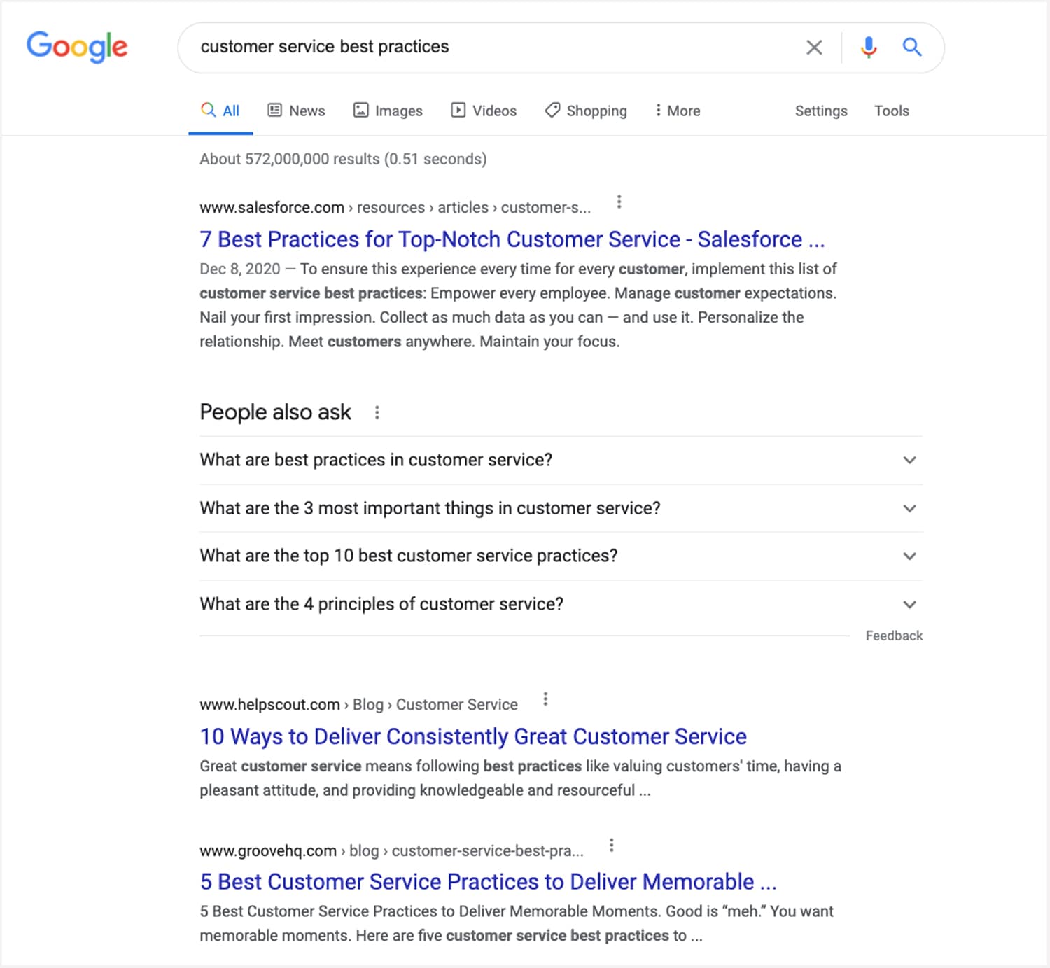 Google search result for customer service best practices