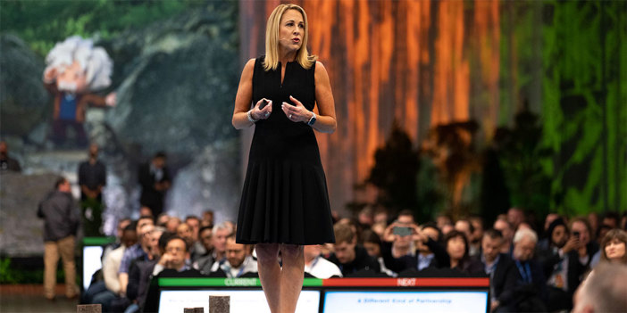 Lori Steele speaking at Dreamforce in San Francisco in 2019.
