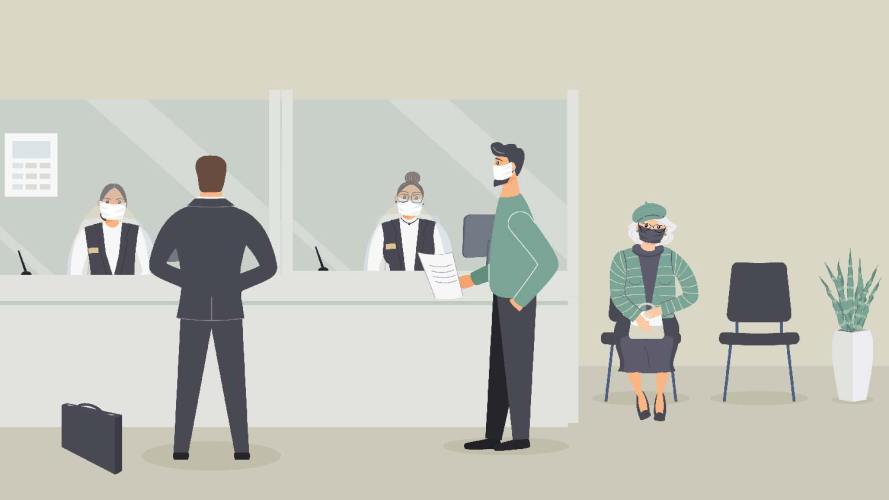 illustration of government office/ public sector workers helping people