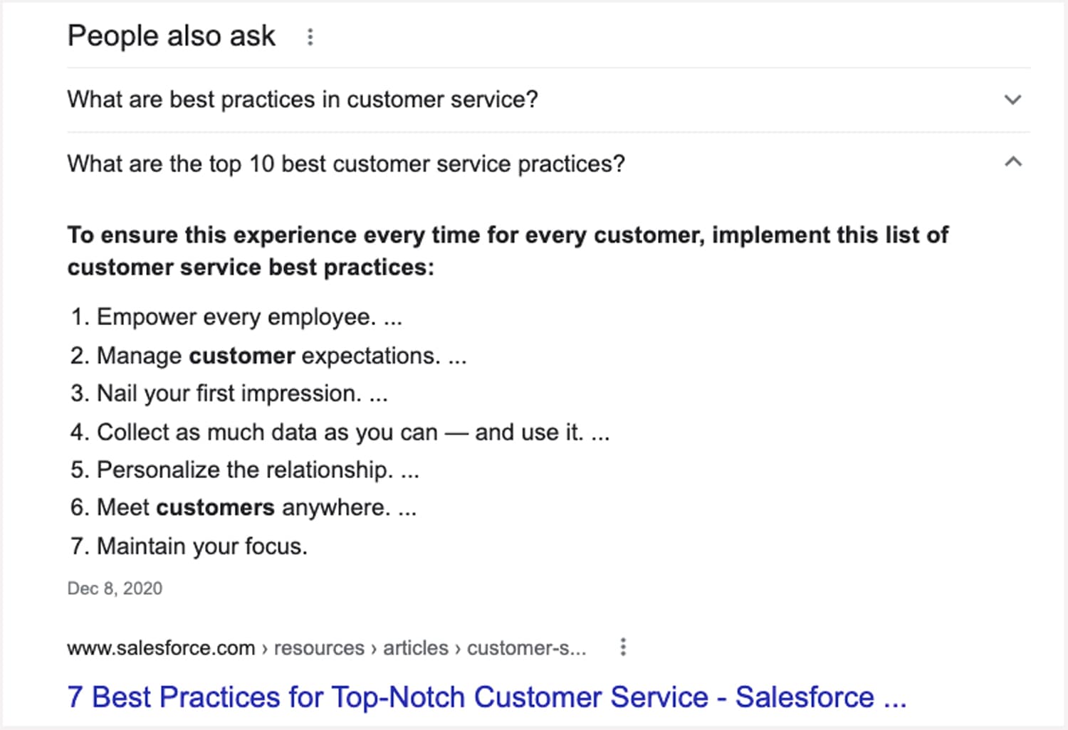 Google search results for best service practices query