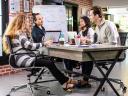 Mixed races teamwork business casual colleagues discussing marketing strategy for successful sales, planning creative ideas and projects in comfortable office.