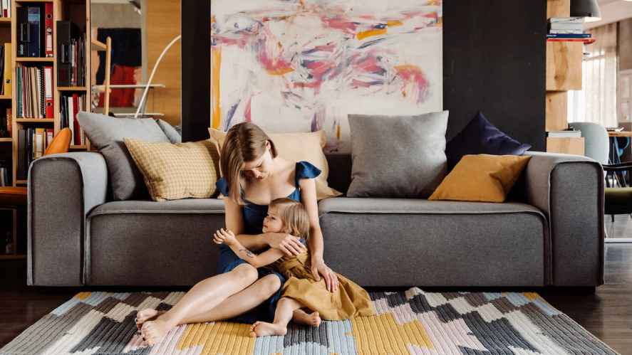 A woman and a child with beautiful home furniture