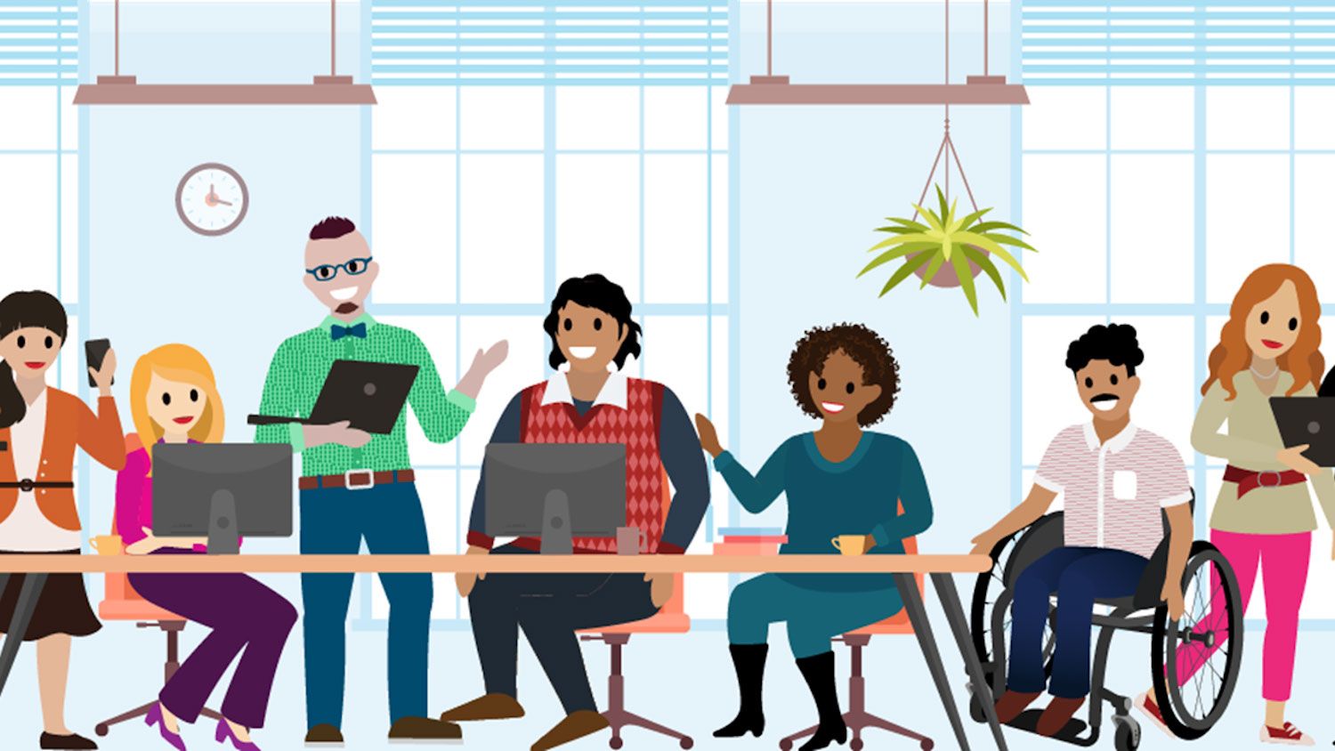 illustration of Salesforce colleagues learning with Trailhead