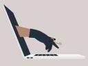 Hand with a black glove, coming out of a laptop screen and holding a key over the keyboard / how to secure data