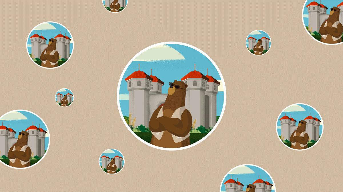 Illustration of Codey the bear in front of a castle. Bear is wearing sunglasses and has arms crossed. Light brown background.