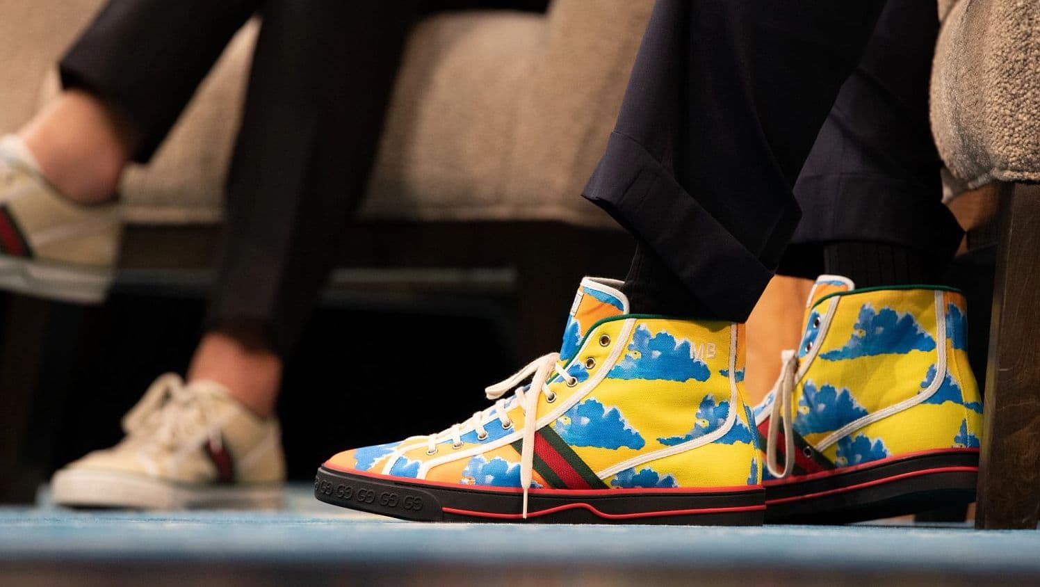 Marc Benioff’s custom Gucci high-top sneakers decorated with the Salesforce cloud company logo
