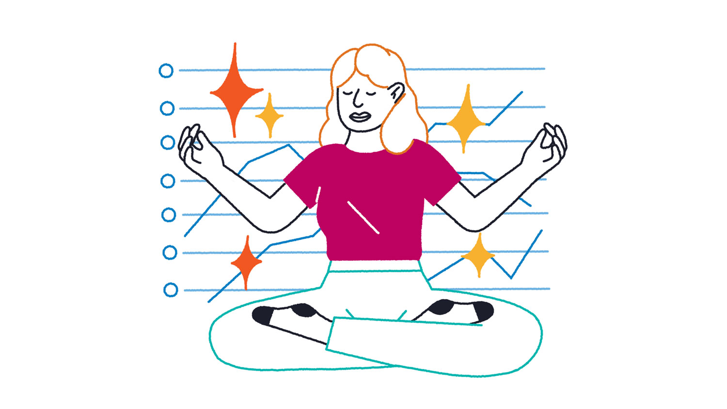 illustration of person sitting in a lotus position in front of a data graph