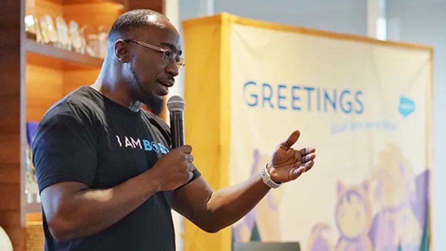 A Salesforce engineering leader speaking at an HBCU event.