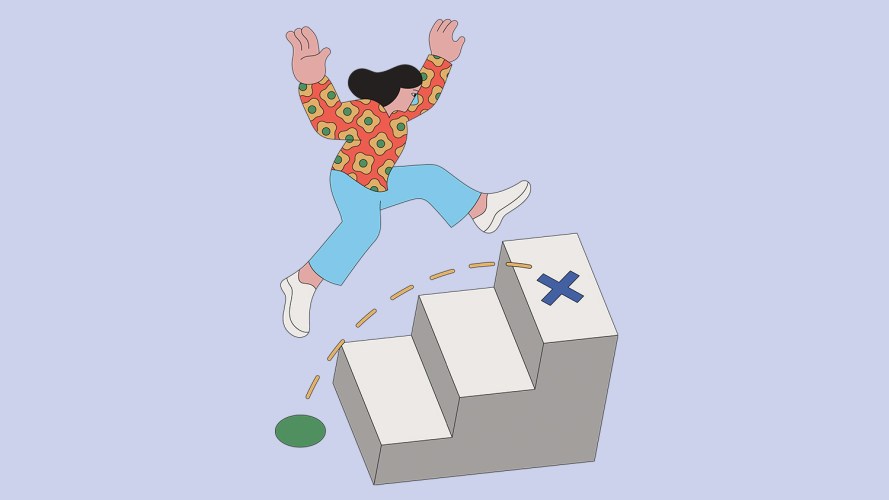 illustration of a person jumping up a flight of three stairs