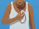 person wearing a white tank top putting a stethoscope on their oen heart: increase trust in healthcare providers