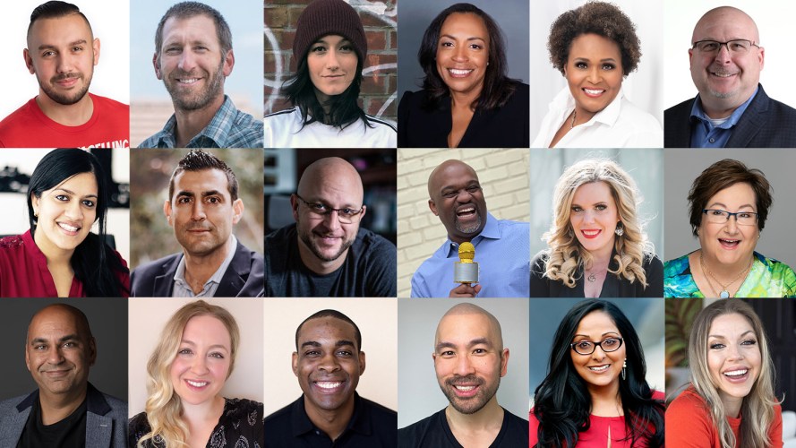 A composite image of 18 sales influencers featured in this article.