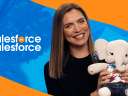 Event marketing expert and Salesforce Vice President Erin Oles holding a stuffed elephant toy.