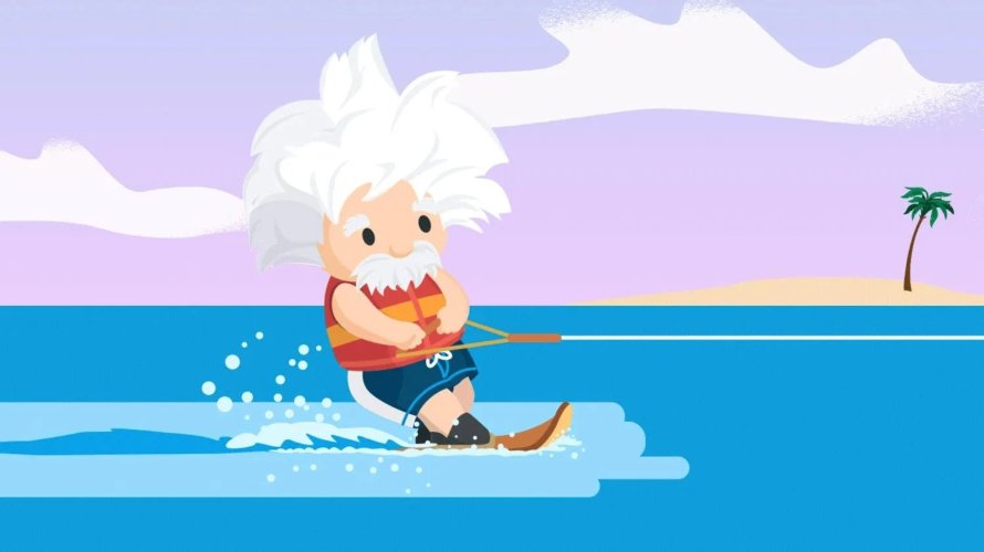 An illustration of the Einstein mascot doing a water sport. CRM Analytics summer release