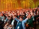 A crowd full of people celebrate in a conference hall at the Moscone Center in San Francisco for Dreamforce / Dreamforce for marketers