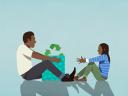 Two consumers with an eco-friendly holiday gift: sustainable ecommerce.