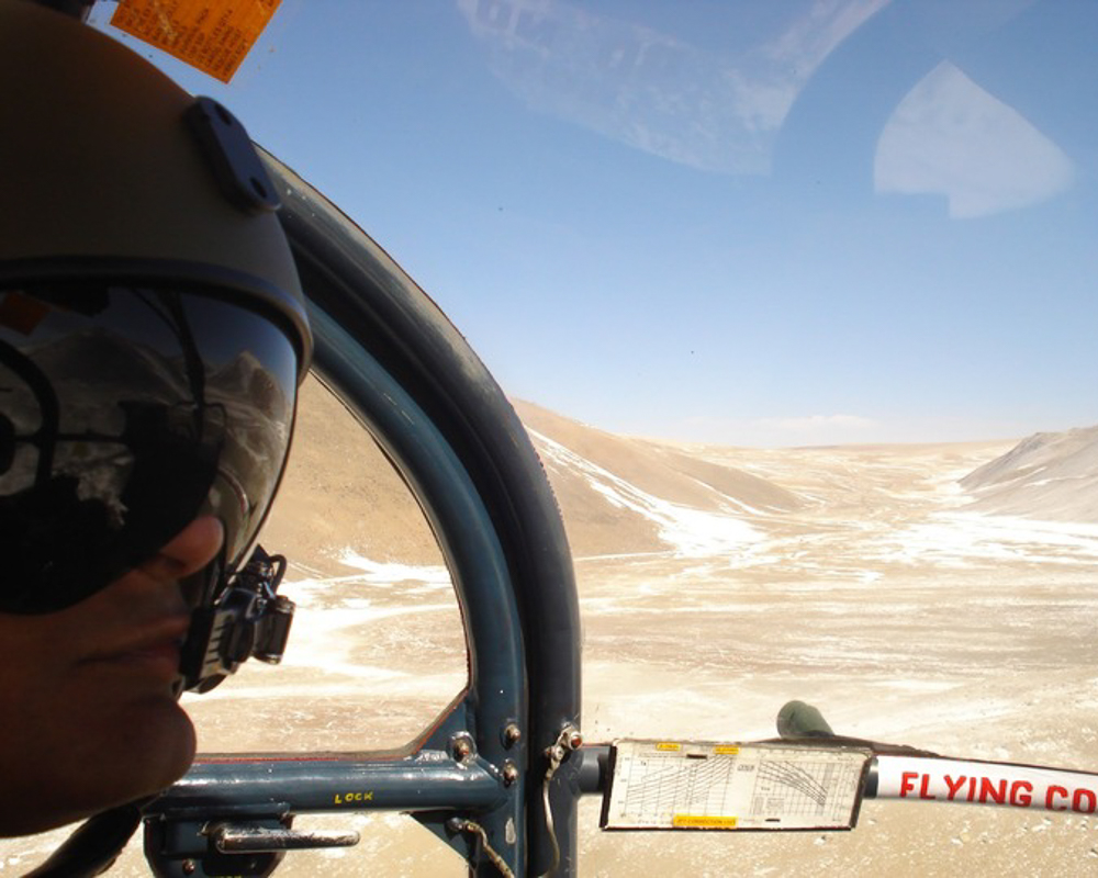 Gourav Ray flying a helicopter