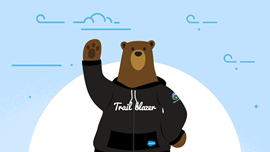 Codey the bear in a Trailblazer hoodie