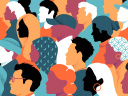Colorful illustration of side profiles of a group of people. Designers stuyding human-computer interaction learn about the human side of the equation.