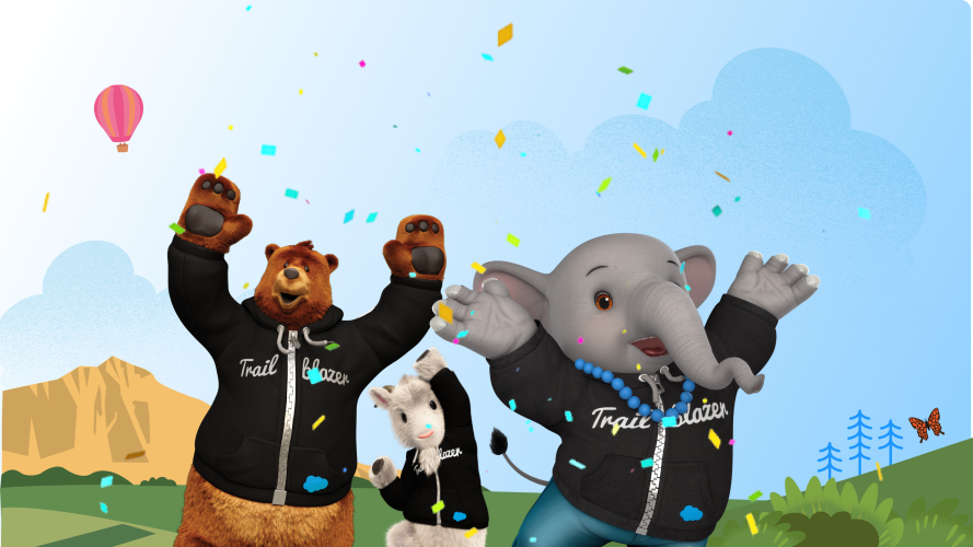Codey, Cloudy, and Ruth celebrate the new Salesforce MVPs
