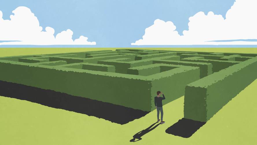 man standing in a maze