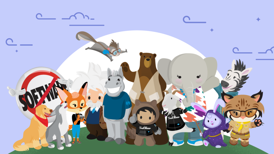 All the Salesforce characters standing together