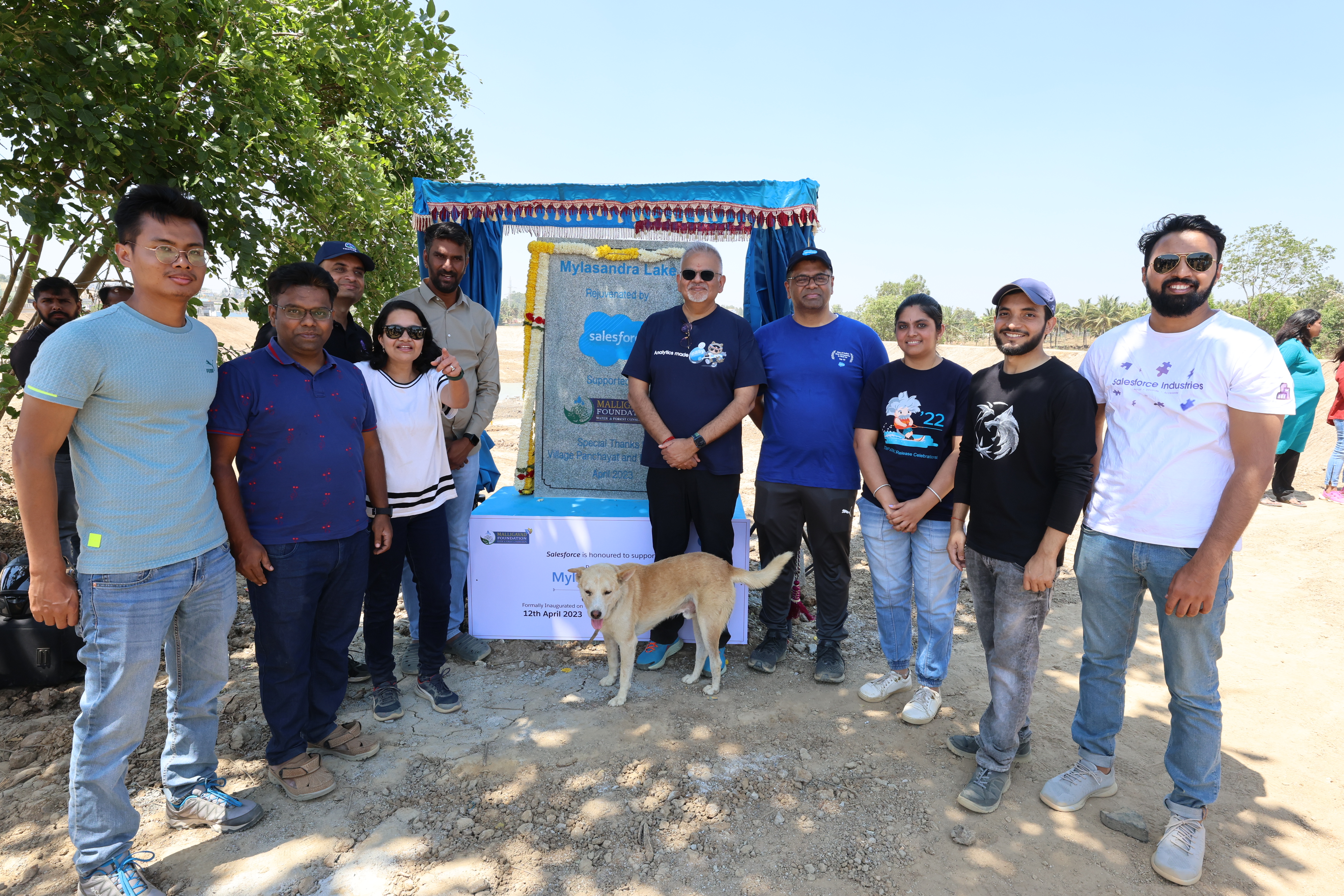 Sanket Atal at a Lake restoration project with his team