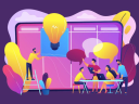 Illustration of a team using technology to help with inclusive design.