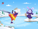 Characters Cloudy, and Genie enjoying the winter weather