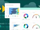 Dashboard overlaid with a bar graph: sales data