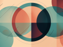 Abstract of overlapping circles in muted greens and salmon colors.