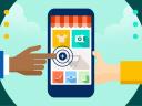 Cross-selling graphic of two hands holding a phone and making an ecommerce purchase