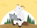 Cloudy, the Salesforce Admin mascot, sitting up a bench and working on her laptop