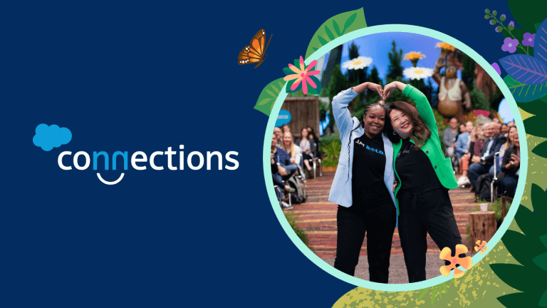 The Connections logo next to two attendees