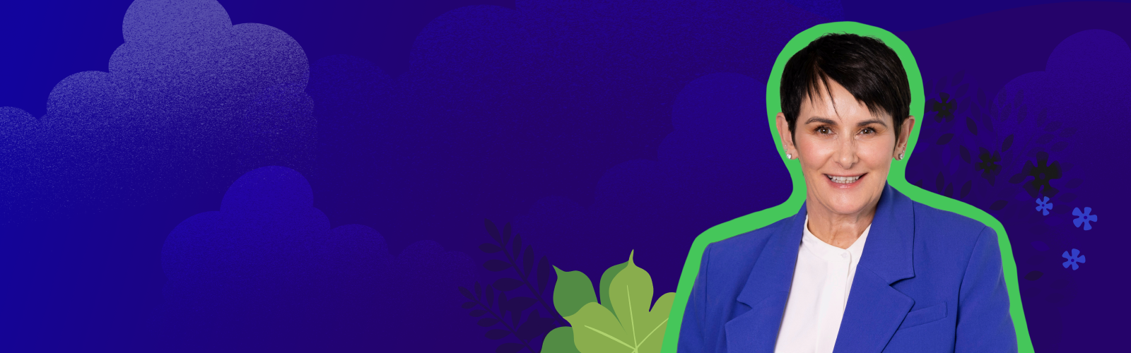 Photo of Carolan with a blue background.