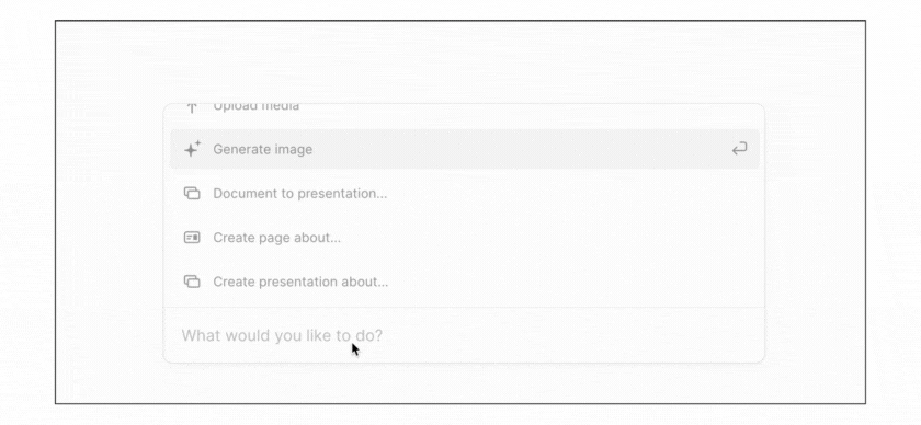 Gif of Tome text box showing a list of prompts upon clicking in the text box.