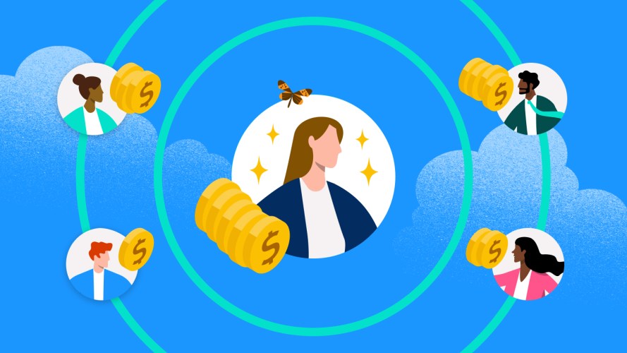 Illustration of people in bubbles with dollar signs showing account based sales