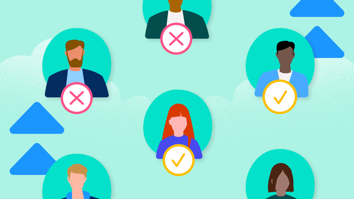 Illustration of sales qualified leads with check marks on a blue background