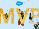 Salesforce characters celebrate the new Salesforce MVPs